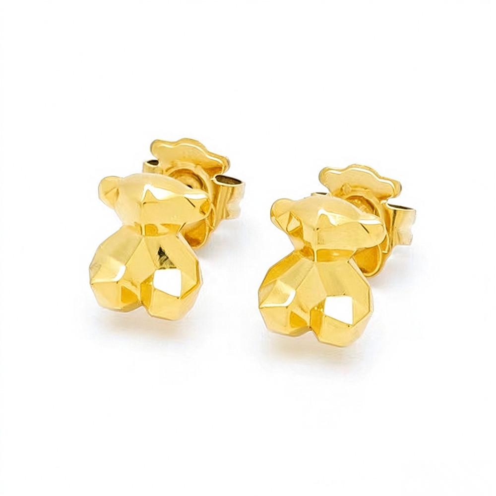 Mode femmes hommes ours argent or acier inoxydable cuivre blanc Zircon dessin animé Animal Span creux boucles d'oreilles bijoux