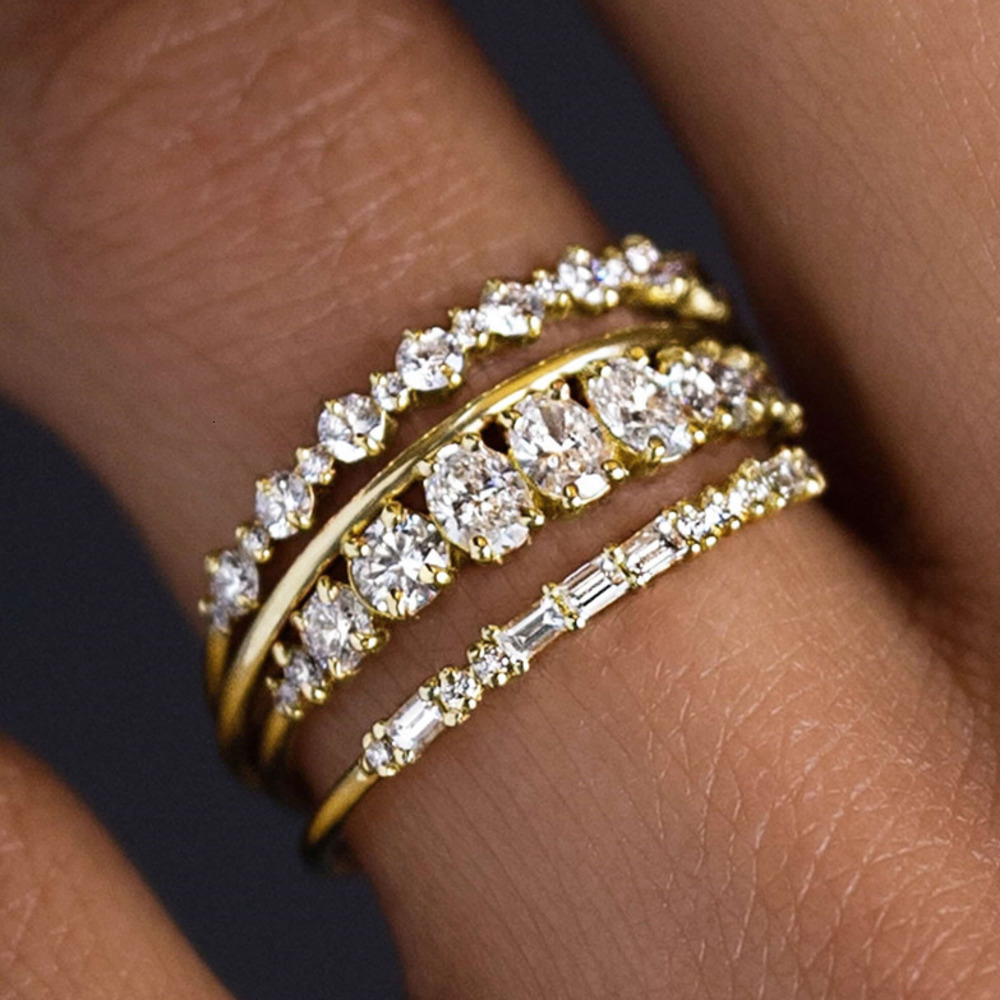 Band Rings Luxury Brand Designer Jewelry Cao Shi European And American Light Luxury High-End Geometric Ring For Women Shiny Fashion Ring Set Of Four