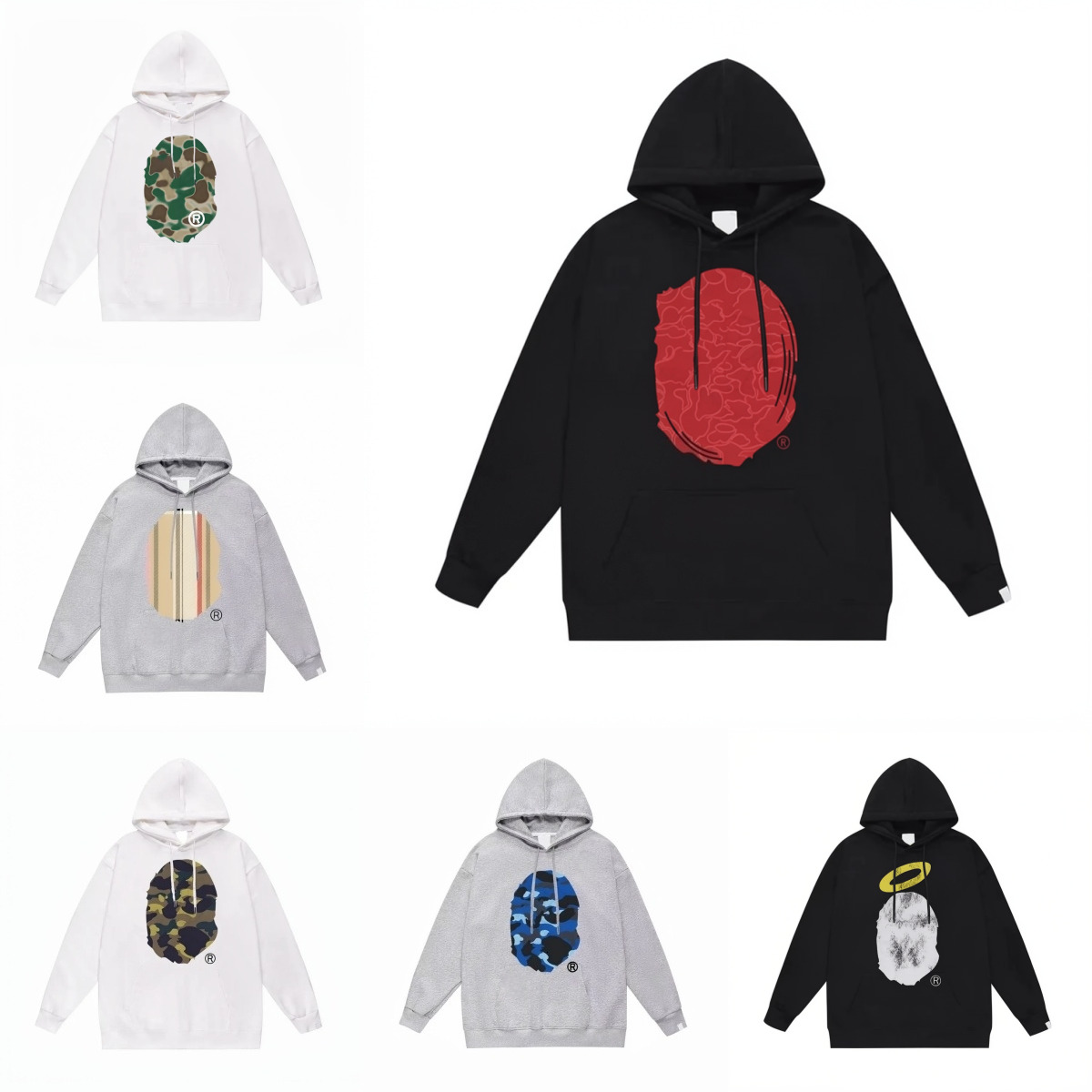 Designer Mens Womens Hip Hop Pullover Fashion Black White And Gray Hooded Sweatshirt Autumn and Winter Casual Long Sleeve Loose Hoodie Couple Top Cl
