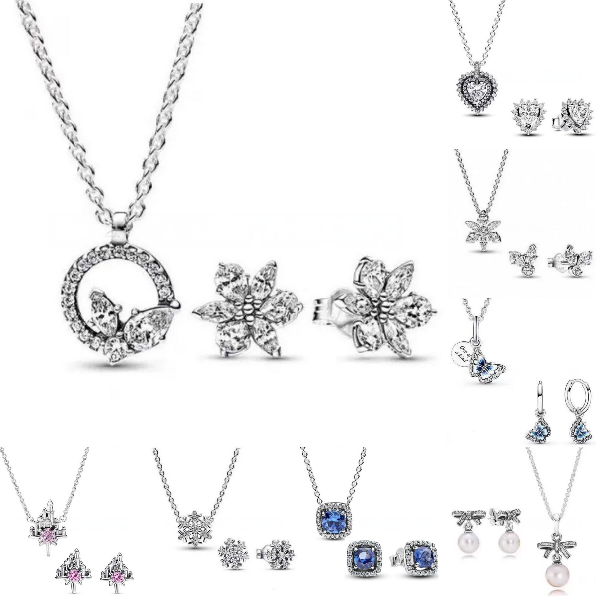 Necklace earrings pearl heart pendant Necklaces designer jewelry women luxury blue diamond 925 silver link chains Western pop Girlfriend's beau