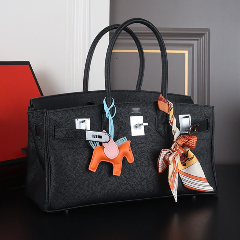 12A Designer bag Horizontal black lychee grain top grain cowhide leather bag Silver tone hardware handbag Large Capacity Women Handle Bag Luxury Top