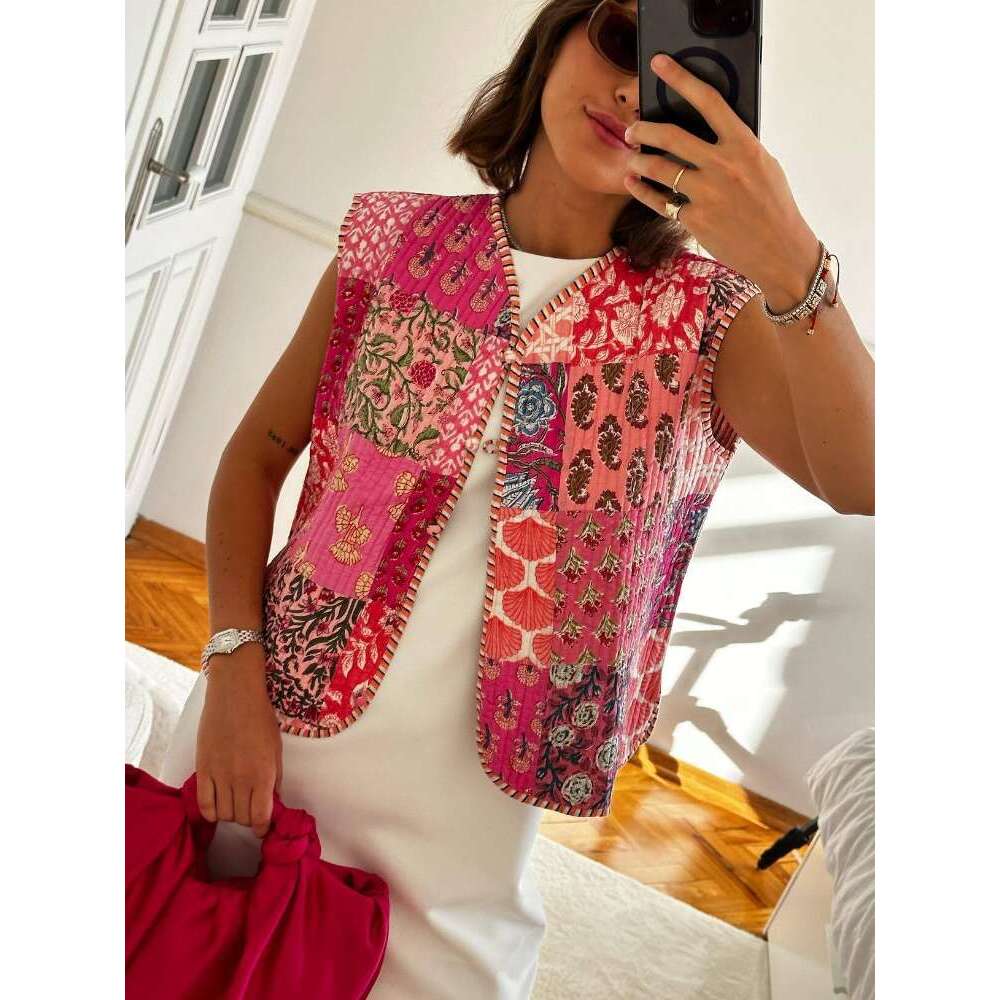 Bestseller Printed V-Neck Single Breasted Casual Women's Cotton Vest Fashion Color Sleeveless Vests Autumn Winter Elegant Street Waistcoats