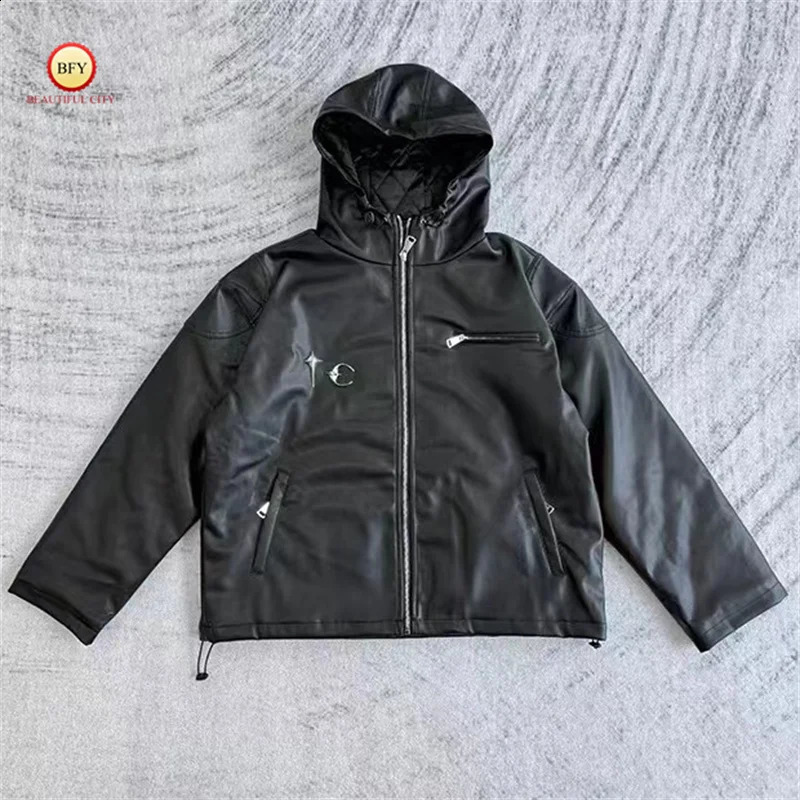Latest Thug Club Jacket Leather Top Quality 1 1 Metal Embroidery Black Mens Womens Autumn Winter Thug Club Hoodie 240830