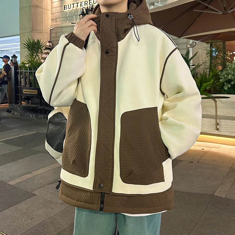Casual Cotton-Padded Jackets For Mens Autumn Winter Plush And Cotton Thicken Coats Youth Outwear Loose Warm Wadded Parkas 240830