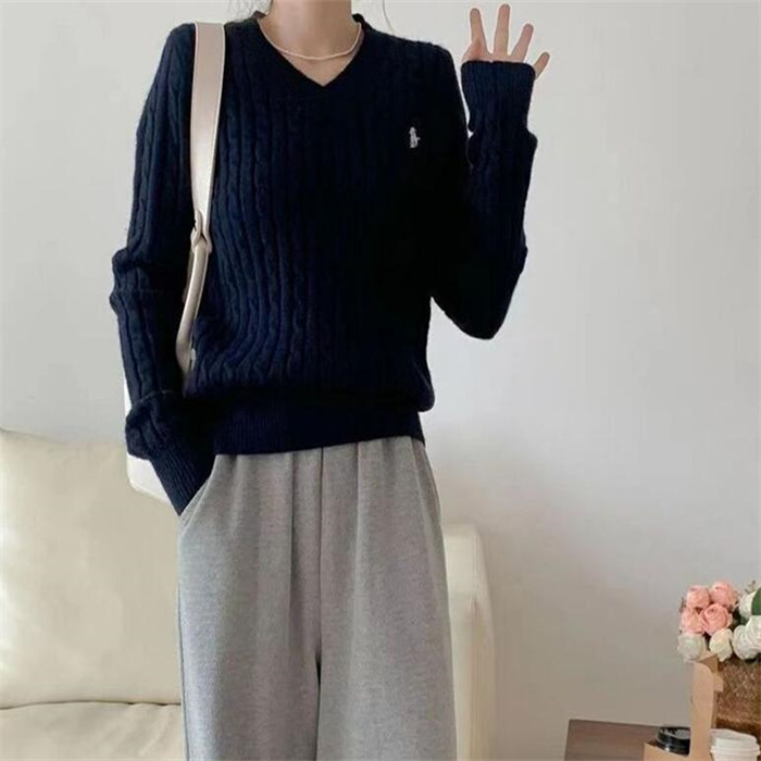 Fashion Luxury Brand Women's Sweaters Designer Autumn And Winter Casual Fried Dough Twist Pullover Cashmere Embroidered Sweater Solid V-neck Lo