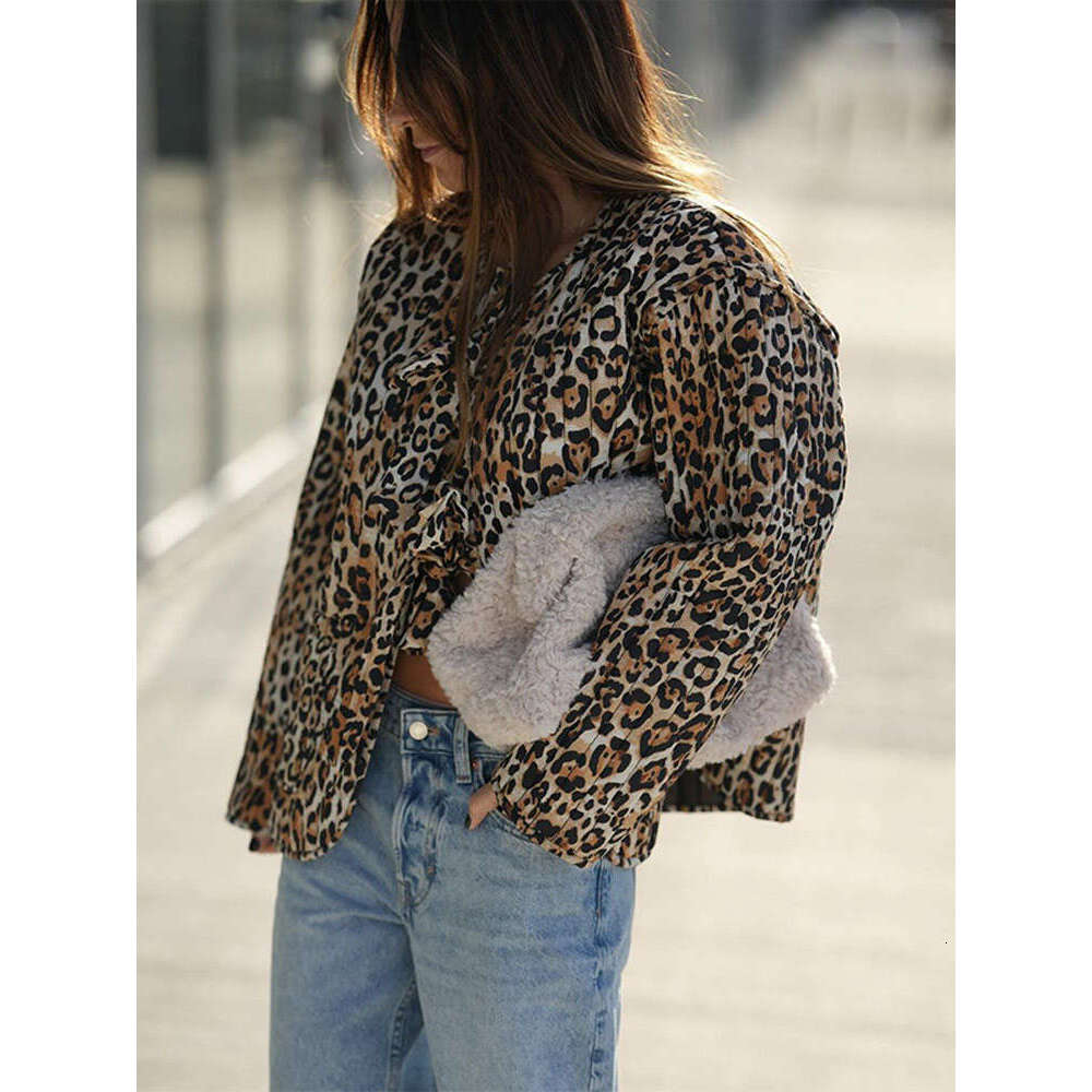 Best-seller Veste matelassée à manches longues et imprimé léopard pour femme, manteau décontracté à col rond avec poches, mode automne, vêtements