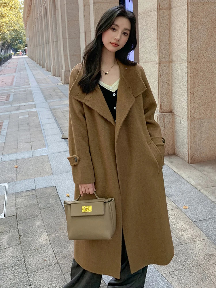 CAIXINGLE High-End Stand Collar 30% Wool WOMens Coat Simple Loose Woolen Coat Fall and Winter Lapels Fashion WOMens Wear 240830