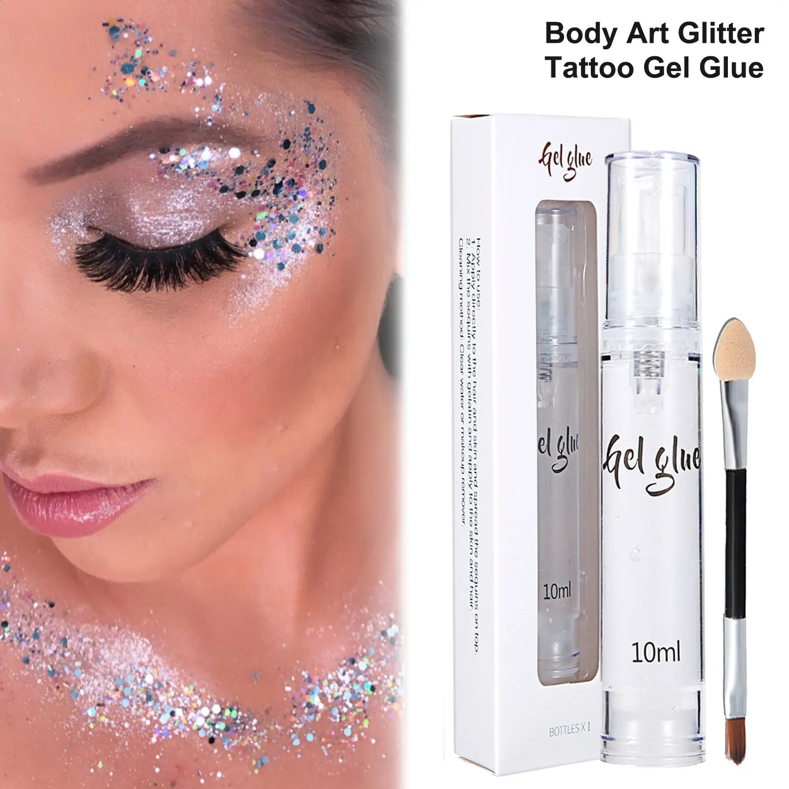 10ML glitter gel eye shadow gel for eyes face body powder shimmer temporary tattoo set durable primer 240829