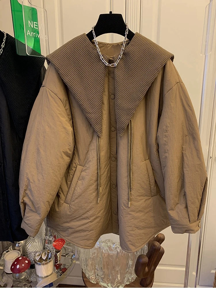 Hiver Vintage revers surdimensionné coton rembourré femmes y2k Streetwear sport Style femmes manteau décontracté confortable cordon hauts 240830