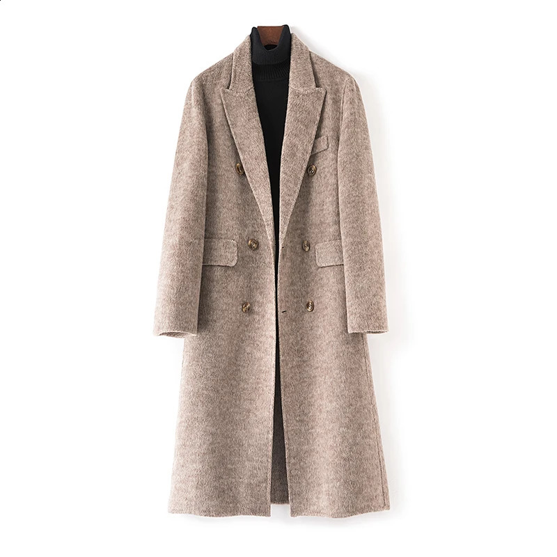 winter Double side woolen High quality wool coat thicken trench coat single breasted mens smart casual woolen jacket 240830