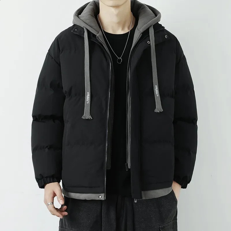 Men Winter Solid Color Cotton Padded Jacket Male Warm Thick Hooded Coats Mens Patchwork Casual Outwear Parkas G431 240830