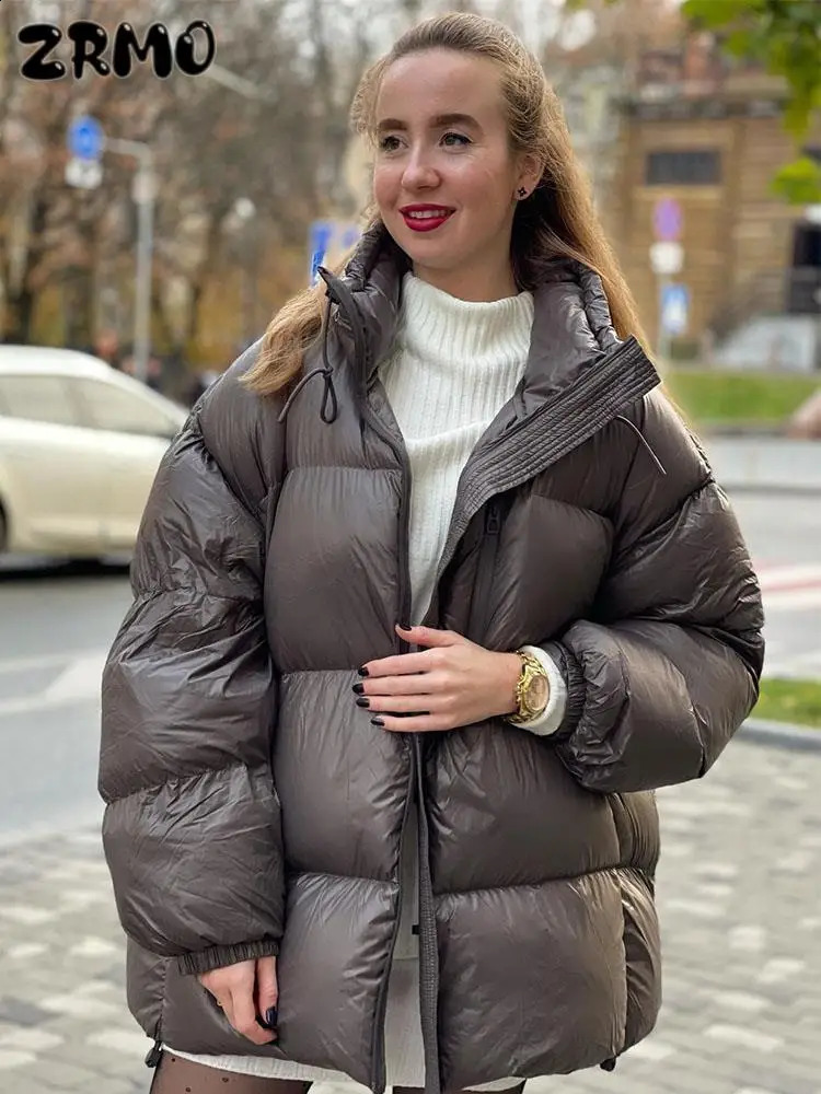 Fashion Solid Pocket Puffer Jacket For Women Casuanl Stand Up Collar Female Parka Winter Thicken Warm Long Sleeve Lady Coat 240830