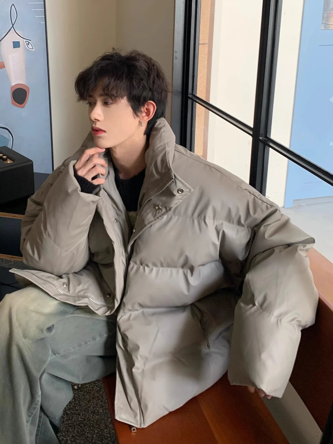 Glossy Mens Coats and Jackets Men Harajuku Parkas Cotton Padded Bright Male Solid Color Winter and Autumn Clothes A08 240830