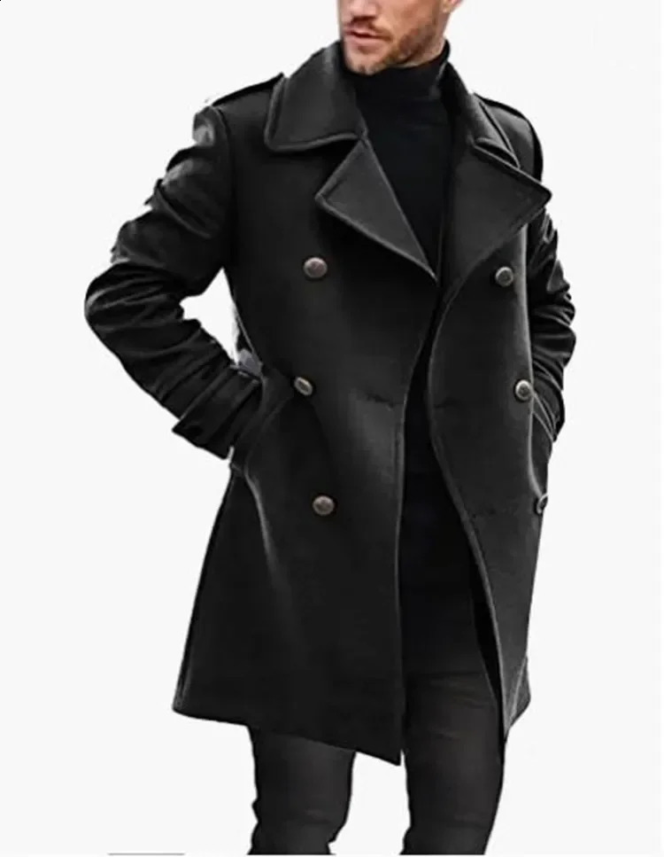 Trench Coat Men Classic Double Breasted Long Coat Mens Clothing Long Jackets Coats British Style Overcoat 240830