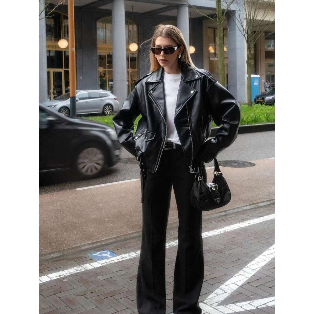 Bestseller Retro Zipper Collar Leather Jackets For Women Fashion Long Sleeved Pocket Black Coats Female Autumn Winter High Street Outerwear 8 Ddmyli