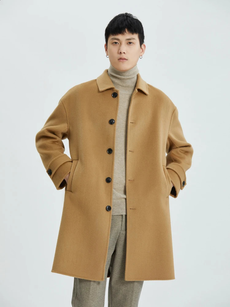 Winter Mens Long-Cut Coat 100% Pure Wool Polo Collar Buckle Coat Trendy Mens Jacket Top Thick and Comfortable All-Matching 240830