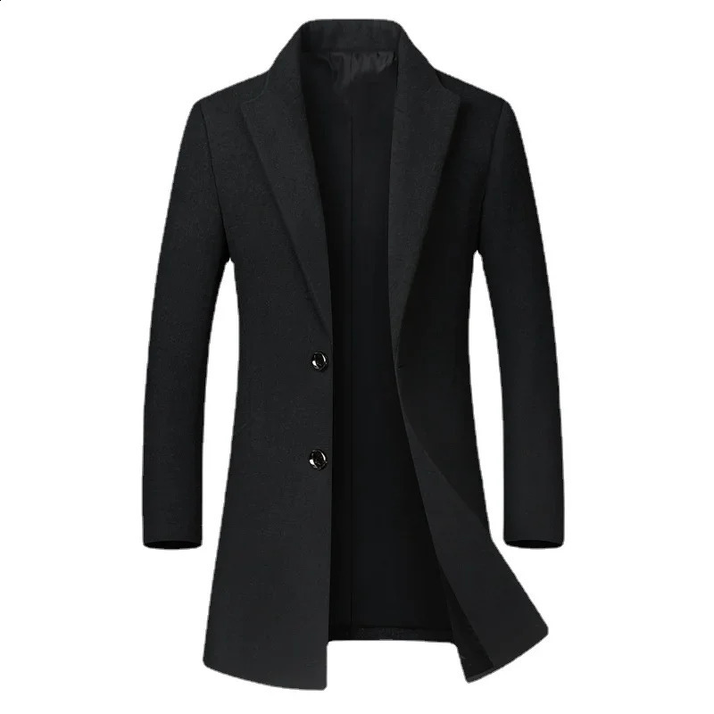 winter mens cashmere trench coat wool blend coat business casual trench long jacket mens ultra-thin blend coat size 4XL 240912
