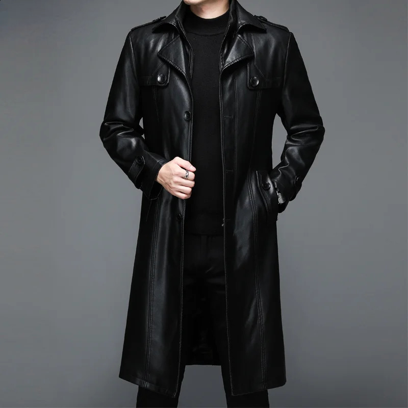 Men Leather Jacket Fall Winter Genuine Jackets Man Clothes Long Warm Plush Coats Casual Fashion Windbreak Belt Chaquetas 240830