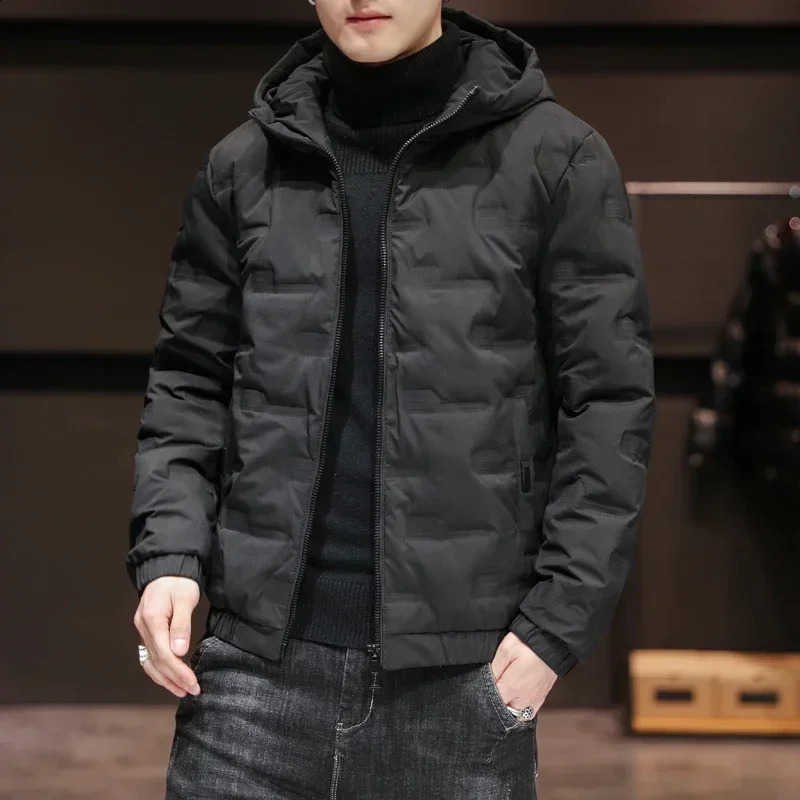 Mens Winter Parkas Jacket Mens Casual Loose Big Pockets Down Jacket Hooded Solid Mens Hooded Outwear Coat Size 5XL 240830