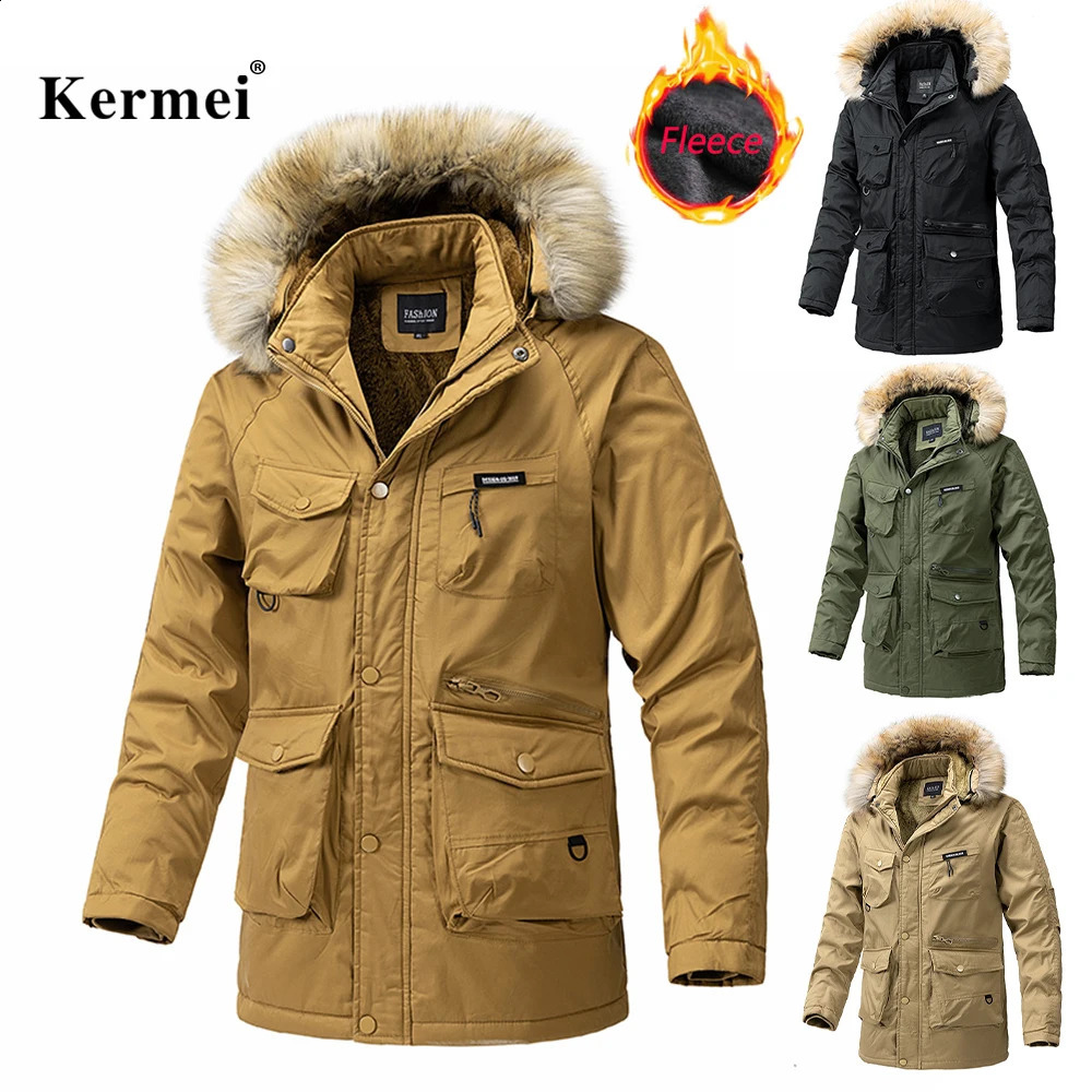 Men Winter Casual Thick Warm Cotton Parkas Autumn Windproof Vintage Quality Jacket Coats Fur Collar Fashion Hat Parka Male 240830