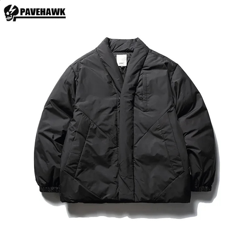 Korean Street Fashion Cotton Coat Solid Retro Casual Big Pockets Parkas Loose Collarless Warm Single Breasted Simplicity Jacket 240830