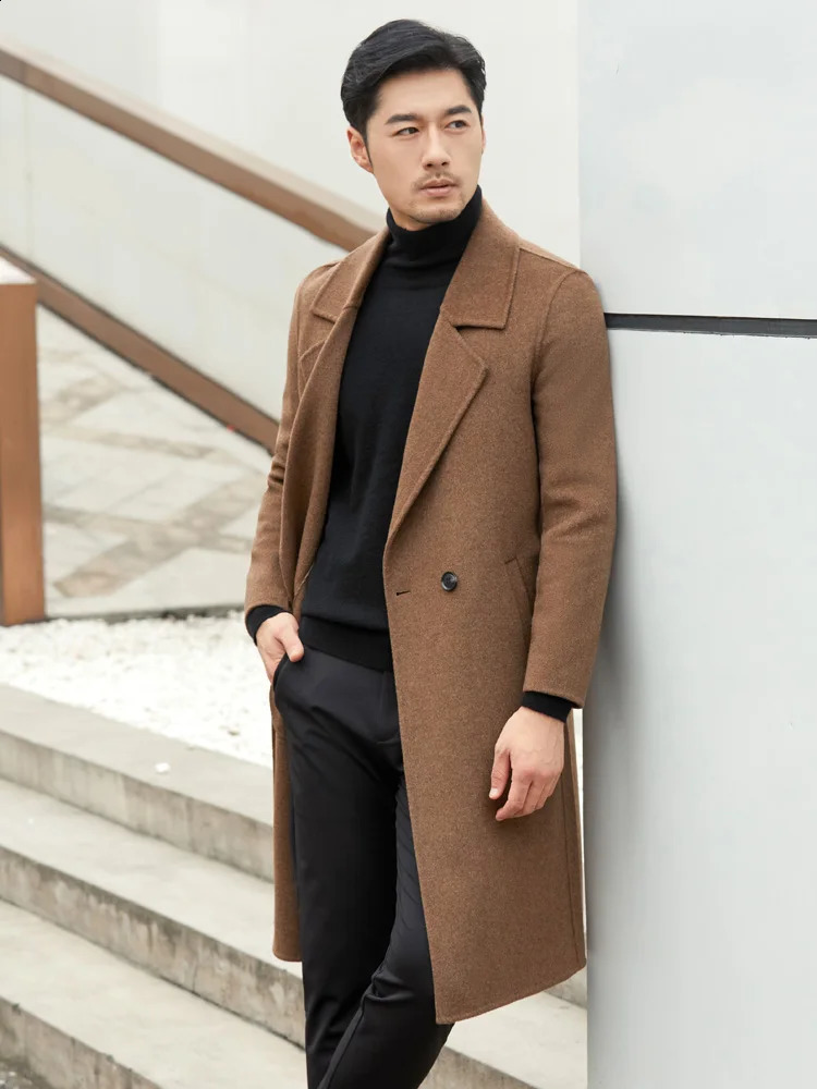High End Long Mens 100% Pure Wool Suit Woolen Cardigan Jacket Autumn/ Winter Woolen Business Double-sided Cashmere Coat 240830