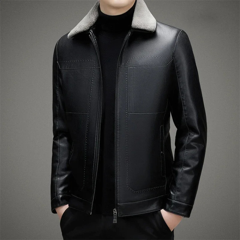 Mens Automne et Hiver Business Casual Mens Mens Treat Veste en cuir Veste chaude 240830