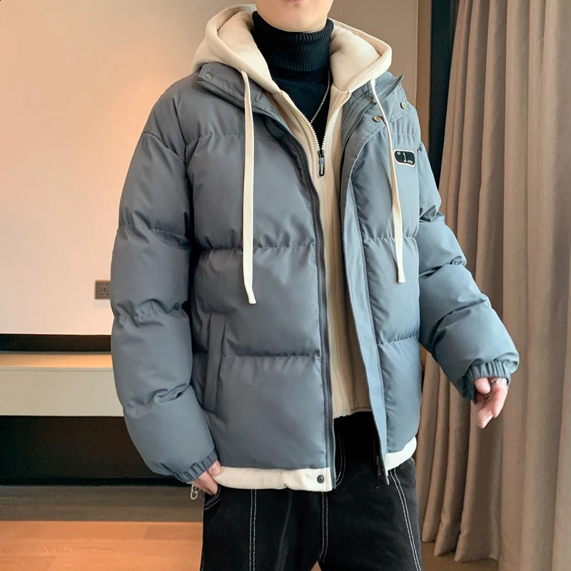 Casual Mens Windproof Hooded Cotton-Padded Jackets Autumn Winter Thick Warm Parkas Outwear Solid Loose Down Coats Clothing 240830