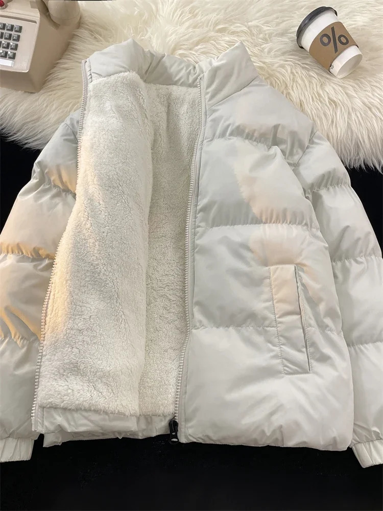 Mens Winter Fashion Thick Warm Padded Jacket Male Loose Stand Collar Warm Fleece Coats Men Solid Color Puffer Parkas G428 240830