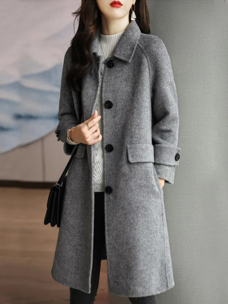 Tempérament d'automne et hiver Couleur unie à veste femme fashion revers de mode en vrac pour femmes en laine pour femmes Tops 240830