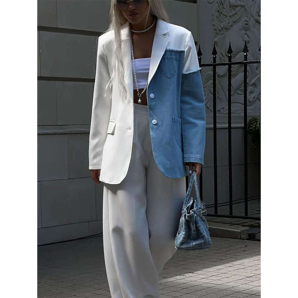 Bestseller Elegant Denim Patch Lapel Flip Pockets Suit Fashion Long Sleeved Button Up Women's Jacket Autumn New Casual Lady Outwear 8 Ddmylion