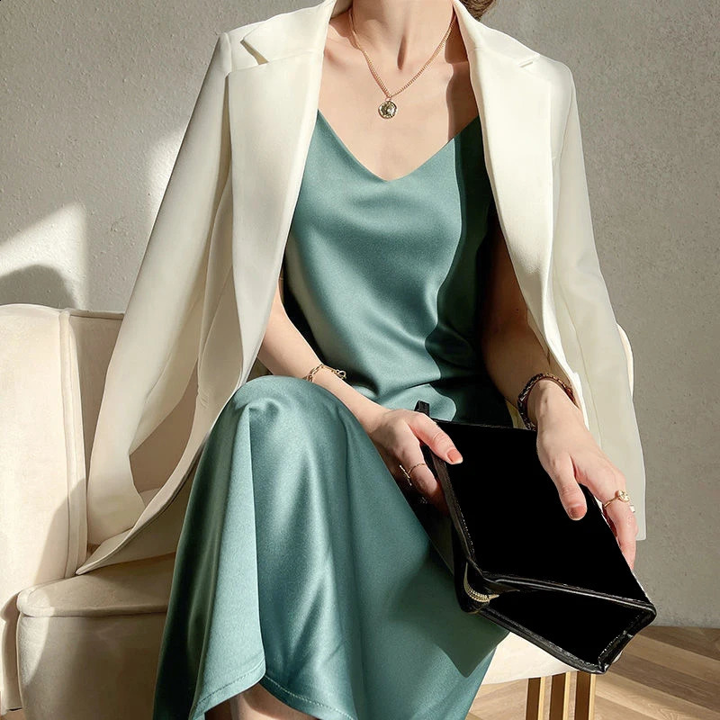 Vintage Satin Womens Dress Summer Sexy Spaghetti Strap Long Party Maxi Dresses Midi Robe Female Clothing 240826Z