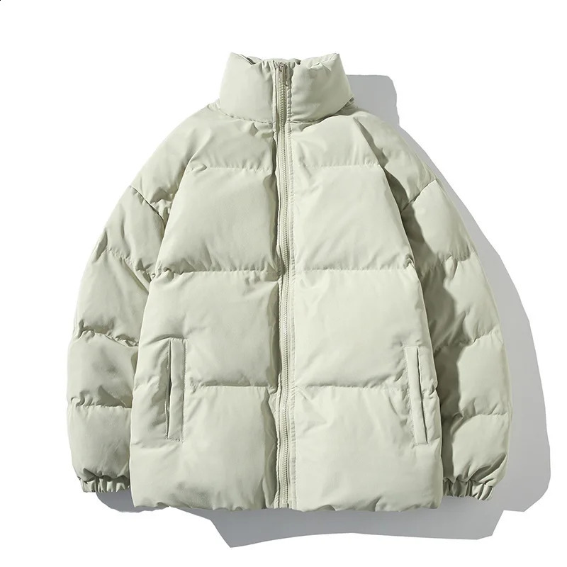 Japanese Winter Mens Solid Color Loose Standing Collar Cotton Coat Youth Fashion Casual Thickened Cotton Coat 240830