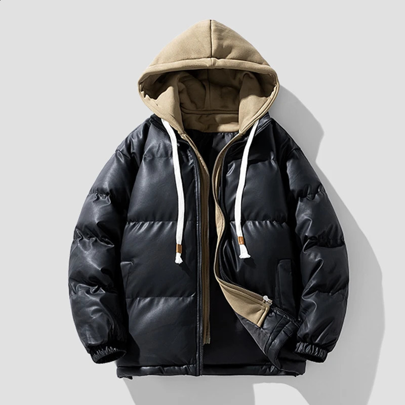 Winter Mens Hooded Cotton-Padded Jackets Windproof Solid Casual Dwon Coats Streetwear Loose Thick Warm Parkas Clothing 240830
