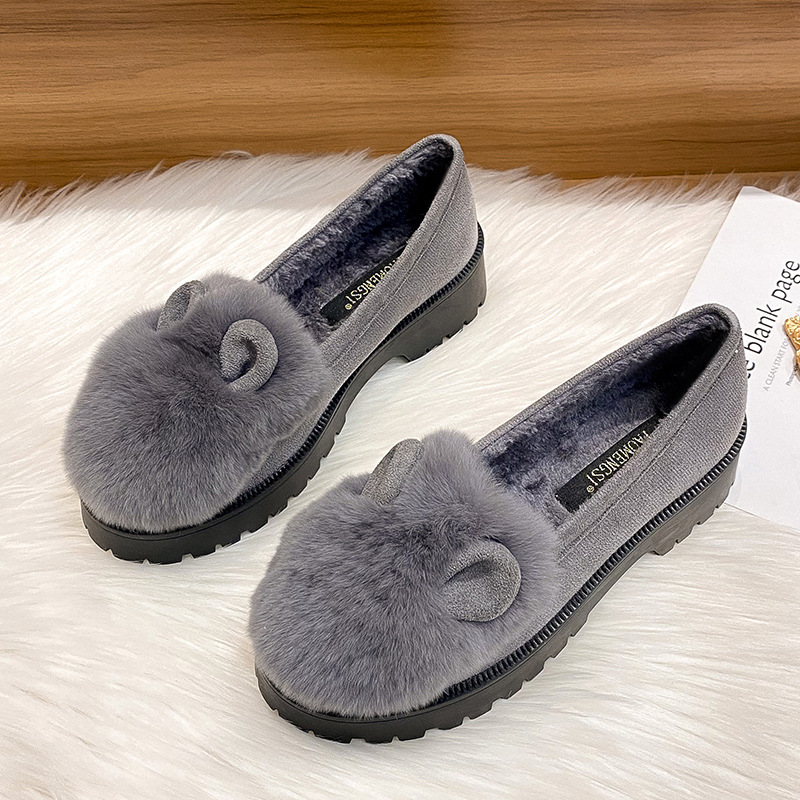 Belle lapin oreilles modes de coton femme mocassins morsins épais chaussures hiver femmes 2025 Real Rabbit Fur Flats Big Si 6b0f