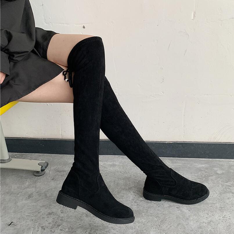 back lace up winter thigh high boots women brand designer long ck botas cuissarde femme stretch slim over the knee bo b204