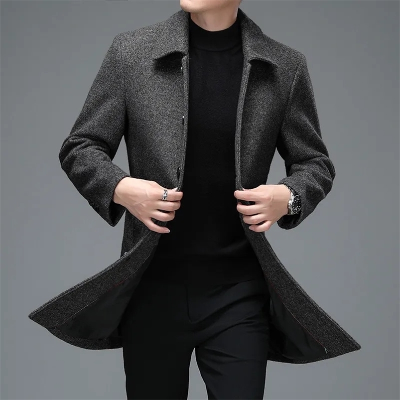 High Quality Mens Winter Jackets and Coats Business Casual Woolen Long Overcoat Men Turn Down Collar Wool Blends y240830