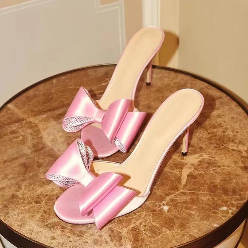 Double Bow Ankle Strap Sandal Women high-heeled shoes 9cm Satin Stiletto Heel dress shoes Designer shoes crystal encrusted Scuffs Bohemian Novelt-image-951441176