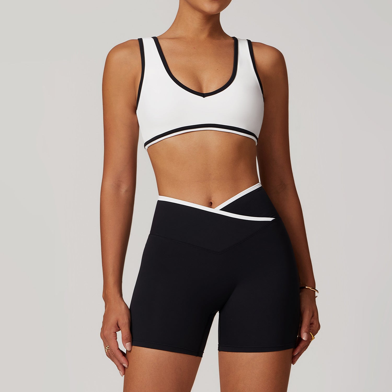 O536 Women Wide Shoulder Strap Sports Bra One-piece Yoga Bra Cross High Waist Yoga Shorts Tight Sports Shorts