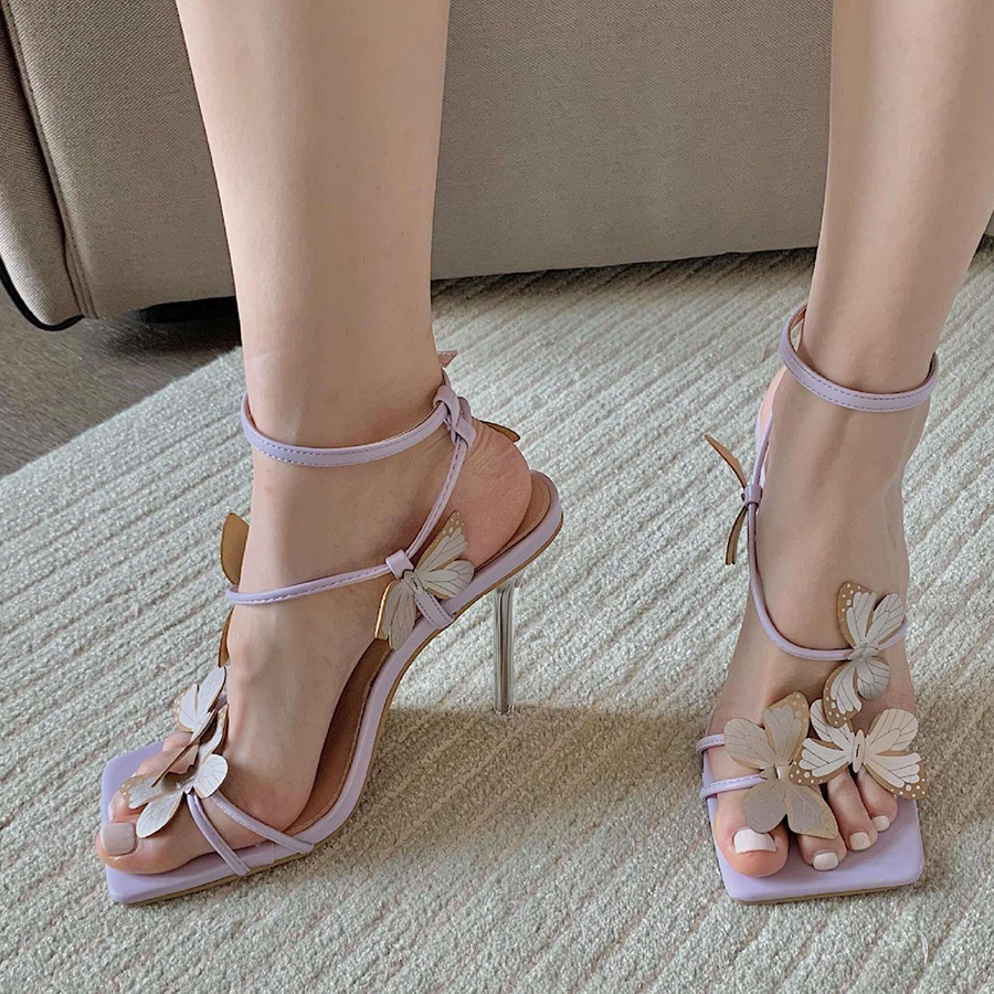 Brand Designer Butterfly Purple Sandals Femmes Super High Talons Chaussures de mariage d'été Clip Toe Gladiator Sandalias Mujer 8f05