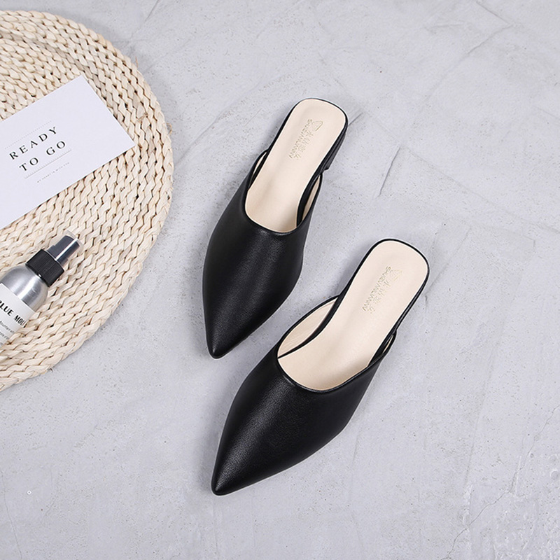 Couleur continue pointu les pantoufles à orteils femmes Briefses de glissières plates Chaussures femme extérieur mules flip ps dames chanclas mu