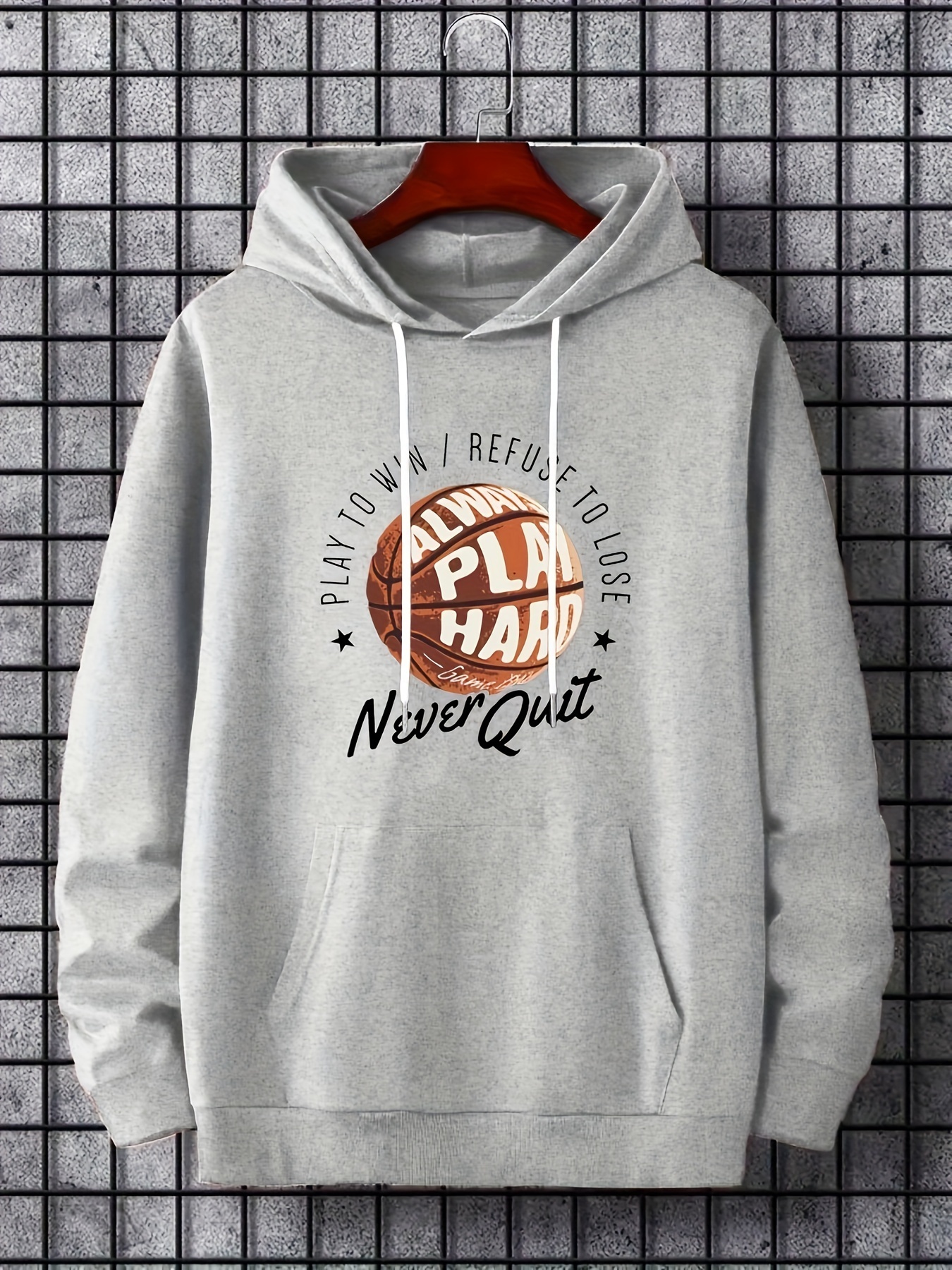 Basketball Print Hoodies For Men, Graphic Hoodie With Pocket, Comfy Loose Designer Trendy Hooded Pullover, Mens Clothing For Spring A