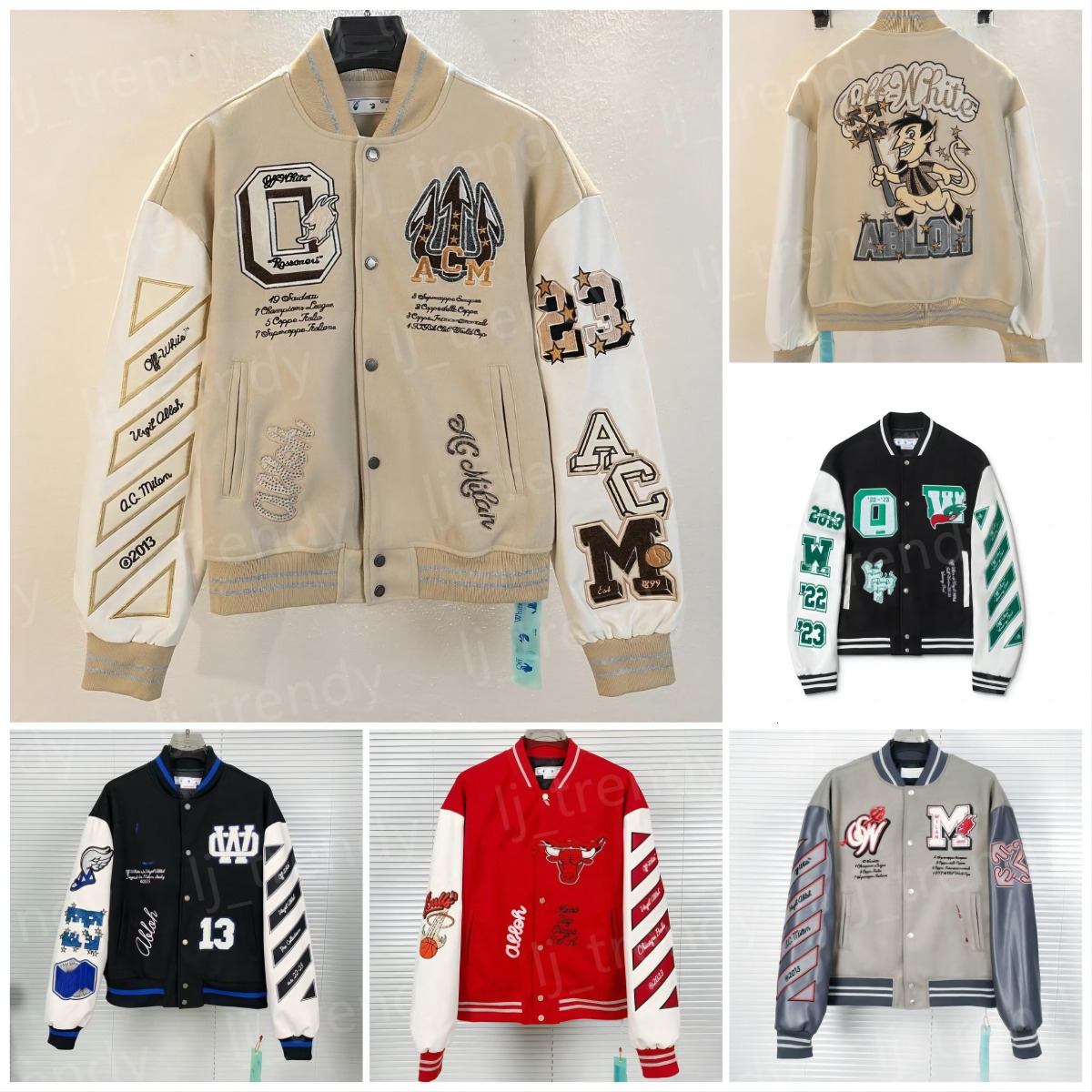 Offs mens White Jacket Embroidered Heavy Industry Letter Wool Spliced Leather Sleeve mens womens varsity Vintage Wind Hip Hop Loose Long Baseball