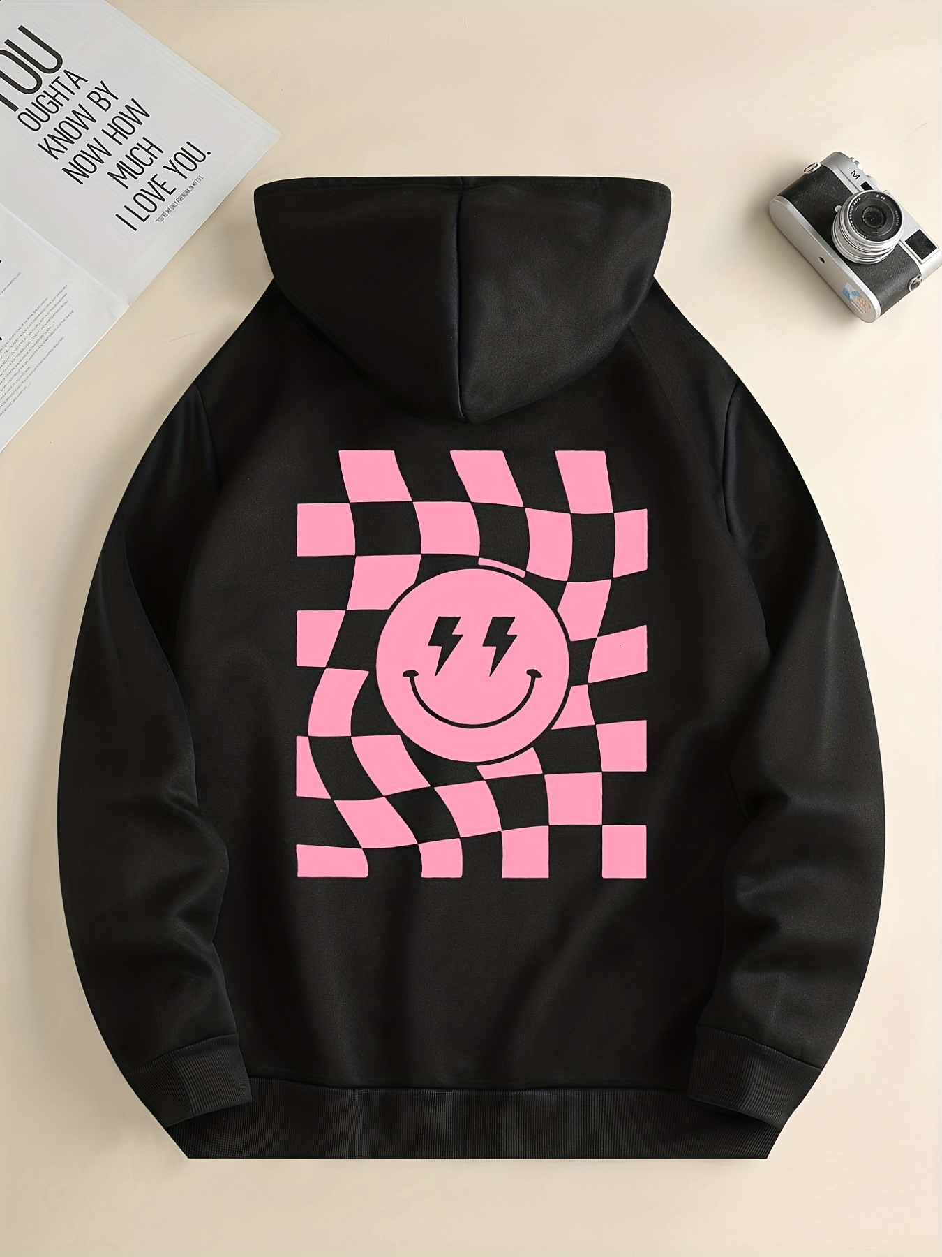 Cartoon Face Print, Hoodies Designer For Men, Graphic Sweatshirt With Pocket, Comfy Trendy Hooded Pullover, Mens Clothing For Fall W