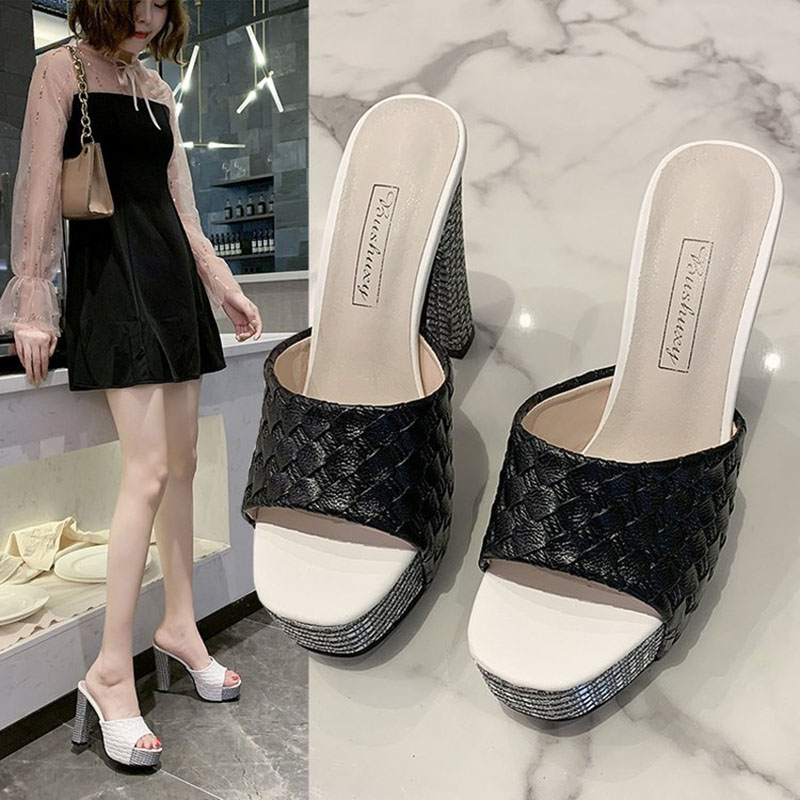 2025 Sexy Weave slippers women sandals summer platform shoes woman flip ps peep toe bg thick ultra-high heels slid 87d6