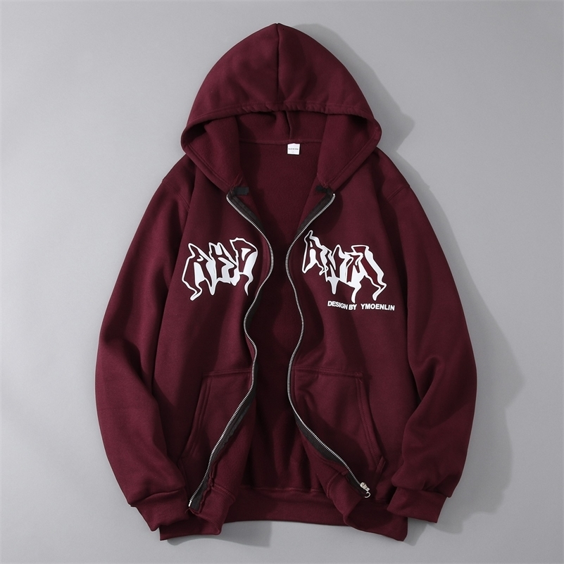 Y2K letter printed zipper hooded sweatshirt womens jacket casual hip-hop Harajuku streetwear top loose pleated hooded sweatshirt 240830