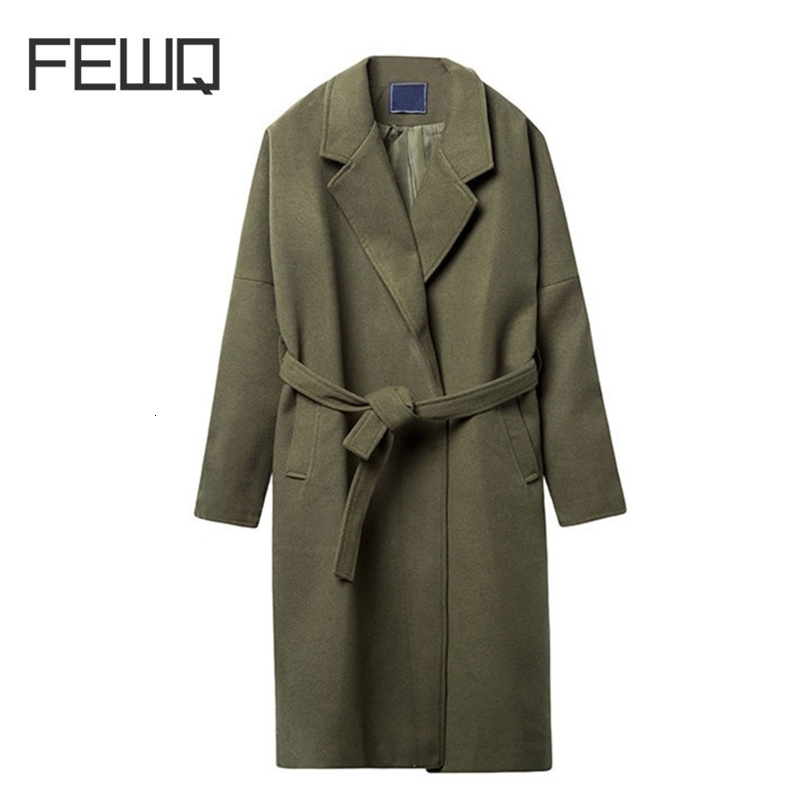 FEWQ Mens Suit Collar Woolen Coat Loose Medium Length Casual Winter Windbreaker 2023 Korean Fashion Male Trench 24X1673 y240830