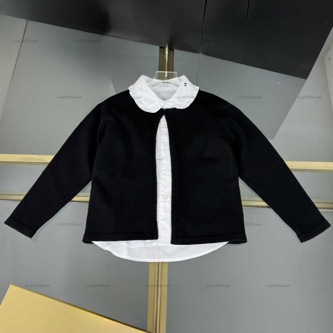New baby cardigan kids Knitted Two piece set high-quality boys girls autumn tops Black knitted sweater and white shirt-image-1016470167