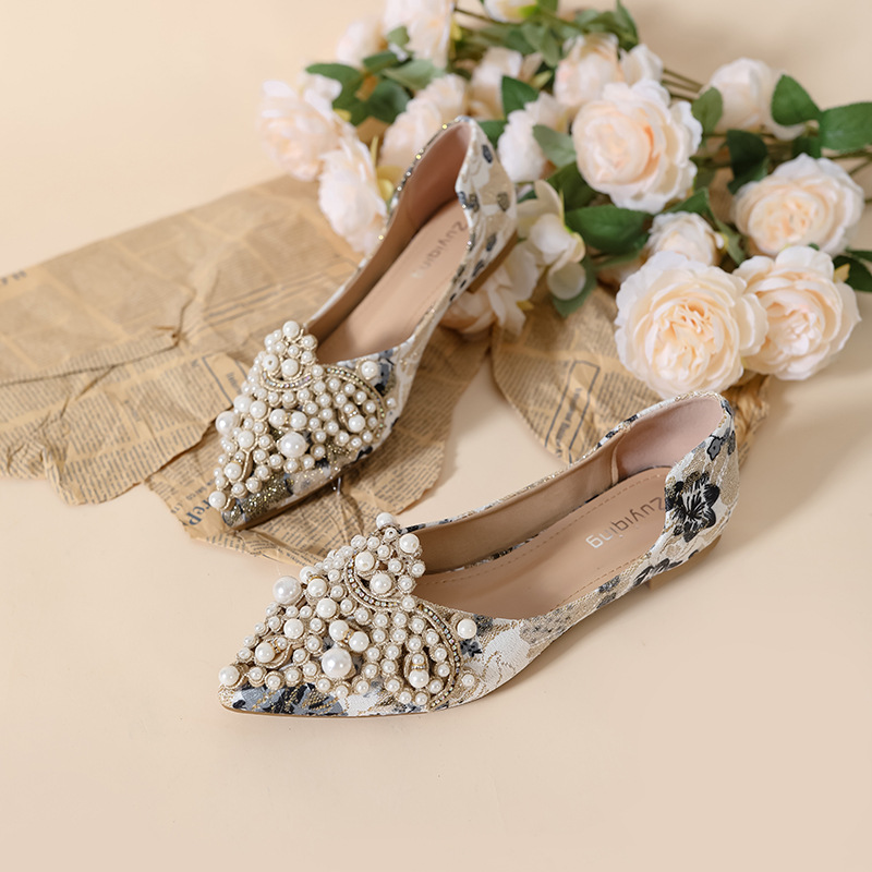Chaussures de mariage Perle perle glisser les mots de mocassins Femmes pointues Toe Wer Wer Ballet Flats 41-43 Taille de tailleur de taille M 0d9