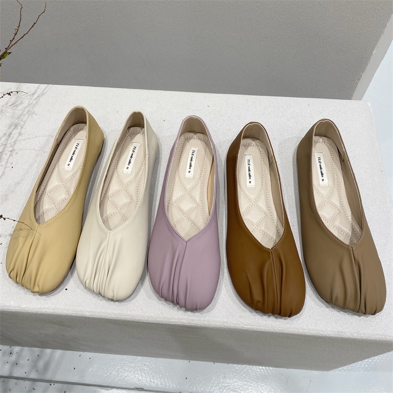 2025 Retro Pleed Leather Flats Femme Square Toe Ninja Comfy Slip on Mandis Femme Lolita Ballerina chaussures Soft M 4528